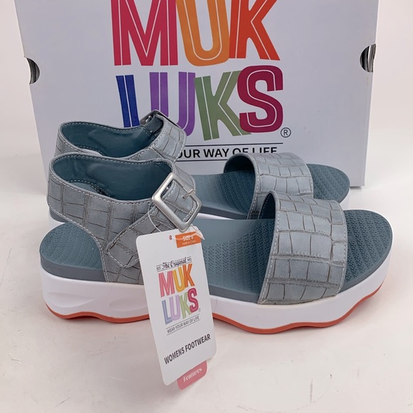 Muk Luks Dusty Blue Buckle Sandals Sz 8 Cushion Non Skid Adjustable Open toe NWT - Picture 12 of 14